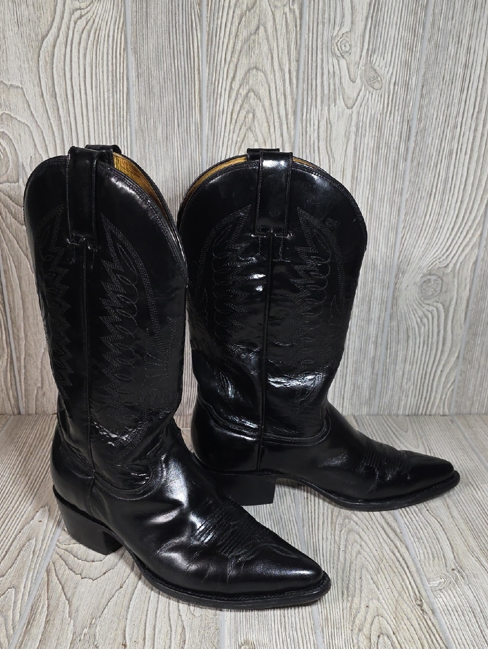 Rebelde Shiny Black Leather Pointed Toe Western Cowboy Boots Mens 26.5 US 8.5